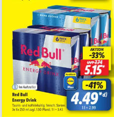 6-pack Red Bull voor €4,49 bij de Lidl in Duitsland