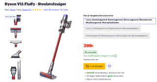 Dyson V11 Fluffy steelstofzuiger voor €399 bij Bol