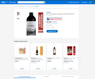 Vino Tinto Cabernet Sauvignon 13.5° Botella, 750 ml por solo $5.350