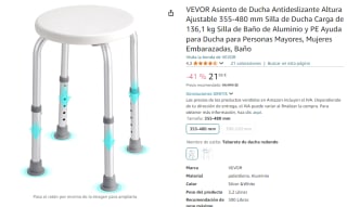 VEVOR Asiento de Ducha Antideslizante Altura Ajustable por 21,95€