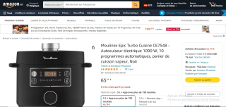 Autocuiseur électrique 1090 W Moulinex Epic Turbo Cuisine CE7548 à 65,79€