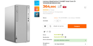 Torre Lenovo IdeaCentre 5 14IAB7 Intel Core i3-12100/8GB/256GB SSD por 364.98€