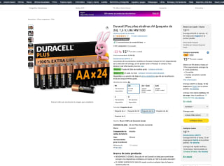 Duracell Plus pilas alcalinas AA Paquete 24 1,5 V LR6 MN1500 por solo 15,32€