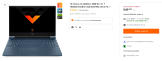 Ordenador Portatil HP Victus 16-s0005ns AMD Ryzen 7 7840HS/16GB/512GB SSD/RTX 4050/16.1" por 949€