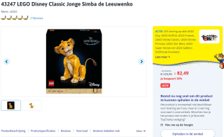 LEGO Disney Jonge Simba de Leeuwenkoning voor €82,49 bij Toychamp