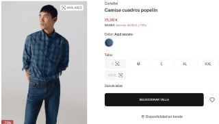Camisa a cuadros popelín para Hombre Cortefiel por 15.99€