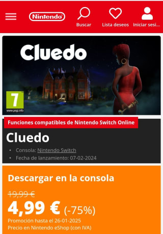Cluedo Nintendo Switch por 4,99€.