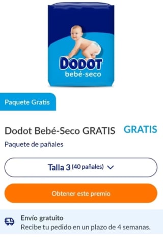 Paquete pañales Dodot gratis