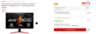 Monitor gaming - Acer KG271 M3, 27" Full HD, 1 ms, 180 Hz, 2 x HDMI(2.0)+ 1 x DisplayPort(1.2)+ 1 x Altavoz, AMD FreeSync Premium por 123.14€