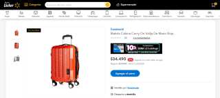 Maleta Cabina Carry On Valija De Mano Roja por $34.490
