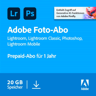 Adobe Creative Cloud Foto-abonnement met 20 GB: Photoshop en Lightroom | 1 jaarlicentie voor €73,99 bij Amazon