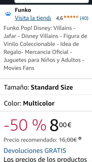 Funko Pop Jafar Villanos de Disney por 8€.