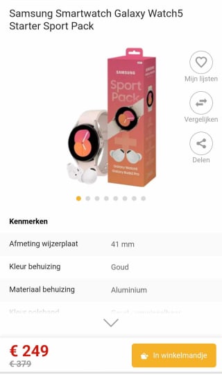 - 34 % Samsung Smartwatch Galaxy Watch5 Starter Sport Pack nu 249 euro