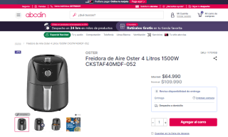 Freidora de aire Oster 1500W de 4 litros por $64.990