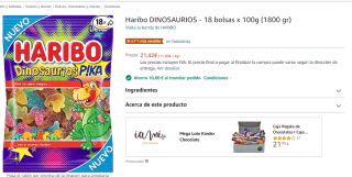 18 paquetes de Haribo dinosaurios pika de 100gr c/u por 9.55€