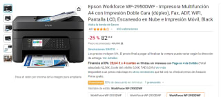Impresora Multifunción Epson Workforce WF-2950DWF por 82,56€