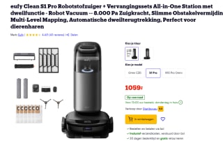 eufy Clean S1 Pro Robotstofzuiger All-in-One Station met dweilfunctie voor €1.059 bij Bol