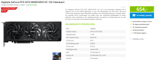 Gigabyte GeForce RTX 5070 Windforce OC 12GB videokaart voor €654 bij Megekko