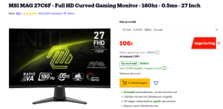 MSI MAG 27C6F - 27" FHD - 180Hz - 1ms voor €106 bij Bol