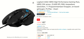 Logitech G502 HERO - Bedrade Gaming Muis - 25.600 DPI voor €40,40 bij Bol.com
