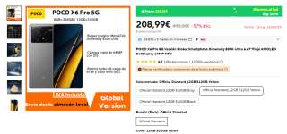 Xiaomi POCO X6 Pro 5G de 12GB/512GB por 208,99€ envío desde España