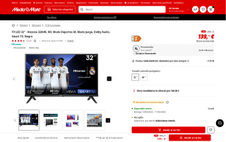 Televisor LED Hisense 32A4N 32 pulgadas por 139€