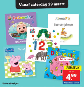 Diverse kartonnen boeken voor peuters voor €4,99 p.s bij de Lidl