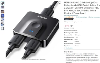 UGREEN HDMI 2.0 Switch 4K@60Hz HDMI Splitter voor €8,25 bij Amazon