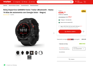 GARMIN Fenix 7 Solar Bluetooth con energia solar por 599,99€