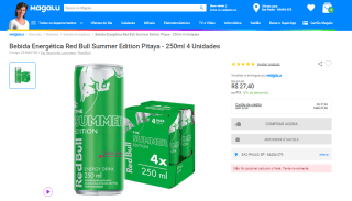 Energético Red Bull Summer Edition Pitaya de 250ml com 4 uni - R$ 27,40