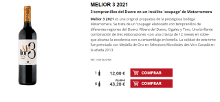 6 Botellas de Melior 3 2021 por 33.2€