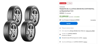 4 Llantas 205/55 R16 Continental Ultracontact 91V en oferta