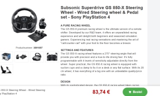 Subsonic GS850-X Zwart USB Stuurwiel + pedalen voor €83,74 bij Proshop