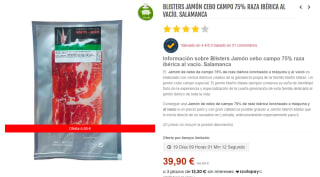 1kg jamón de cebo de campo 75% de raza ibérica loncheado a máquina y al vacío por 39,90€