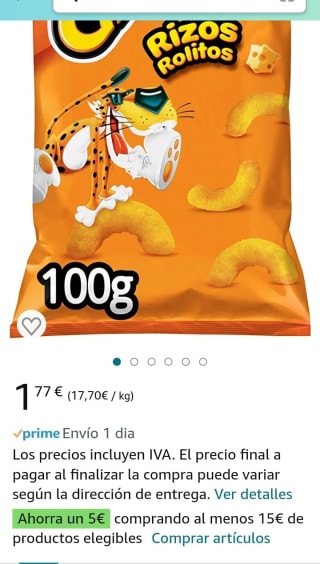 Cheetos Rizos Aperitivo de Maíz Horneado, 100g por 1,21€.