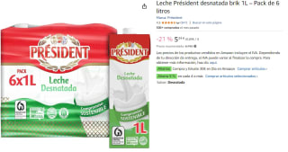 4 Packs de 6 Unidades de 1L de Leche Président desnatada por 20.27€