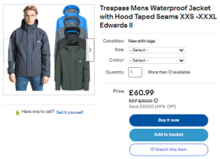 Keep Trespass men's waterproof jacket as low as £5.99 from eBay