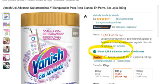 Quitamanchas Y Blanqueador Para Ropa Blanca Marca Vanish Oxi Advance Sin Lejía 800 g por 5,58€