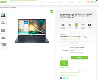 Notebook da Acer, modelo Swift 3 - R$ 4.999