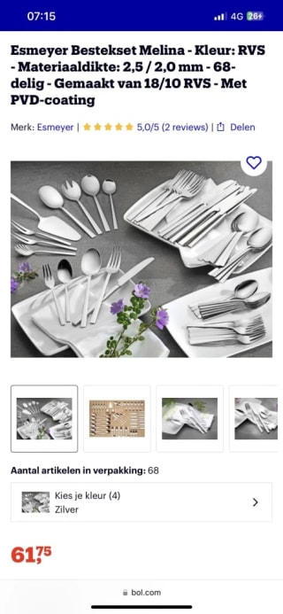 Esmeyer Bestekset Melina RVS 68-delig €61,75 bij Bol.com