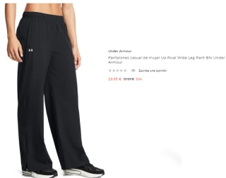 Pantalones casual de mujer Ua Rival Wide Leg Pant-Blk Under Armour por 29.95€