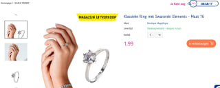 [Prijsfout?!] Klassieke Ring met Swarovski Elements voor €1,99 bij Koopjedeal