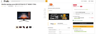Monitor gaming curvo MSI G27CQ4 E2 27'' WQHD 170Hz por 179€