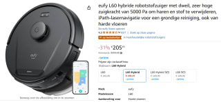eufy Clean L60 Hybrid Robotstofzuiger met dweilfunctie voor €205,91 bij Amazon
