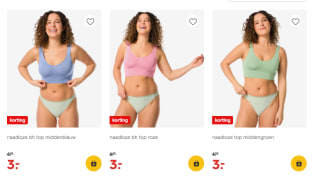 Naadloze BH in diverse kleuren voor €3 bij de Hema