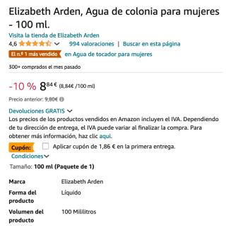 Elizabeth Arden Sunflowers Agua de colonia Mujer 100 ml por 6,98€