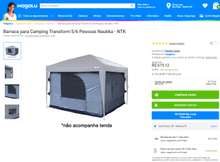 Barraca para Camping da Nautika, modelo Transform 5/6 - R$ 619,12