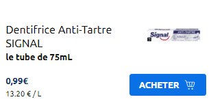 Tube de dentifrice signal Anti-Tartre - 75ml à 0,99€