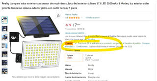 Lampara solar exterior con sensor de movimiento por 11,69€