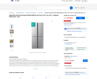 Frigorífico Americano Hisense RQ515N4AC2 No Frost 181,7cm por solo 577,69€